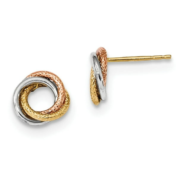 14k Tri-Color Gold Heart Flower Post Earrings, 8mm X 7mm 14k Tri-Color Gold Heart Flower Post Earrings, 8mm X 7mm